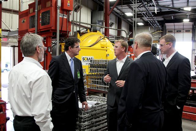 From left to right: Jim Nagy, President Solar Manufacturing<br /> Congressman Fitzpatrick<br /> Jamie Jones, Solar Atmospheres Vice President of Operations<br /> Roger Jones, Solar Atmospheres Corporate President<br /> Trevor Jones, Solar Atmospheres Principle Engineer