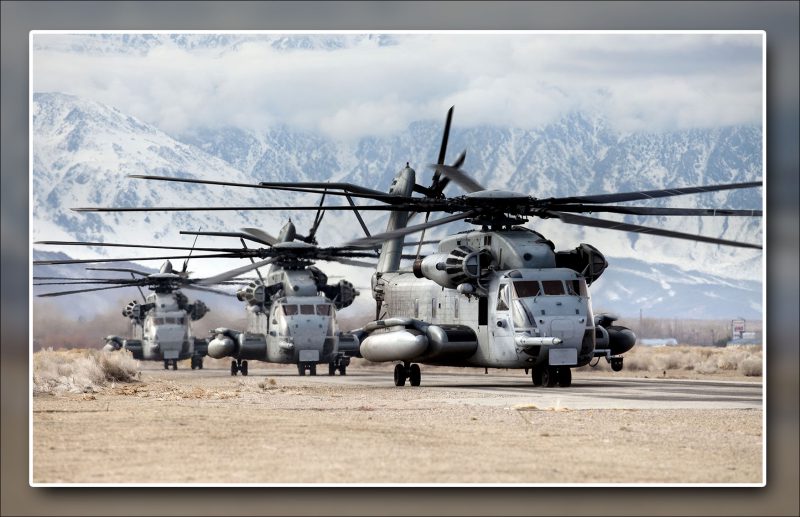 A group of Marine Corps Sikorsky CH-53 Helicopters